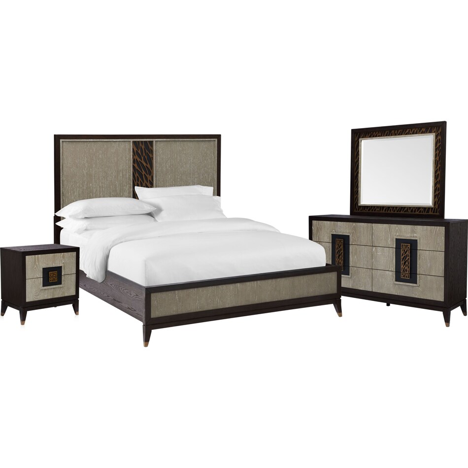 Olivia 6Piece King Bedroom Set with Nightstand, Dresser and Mirror