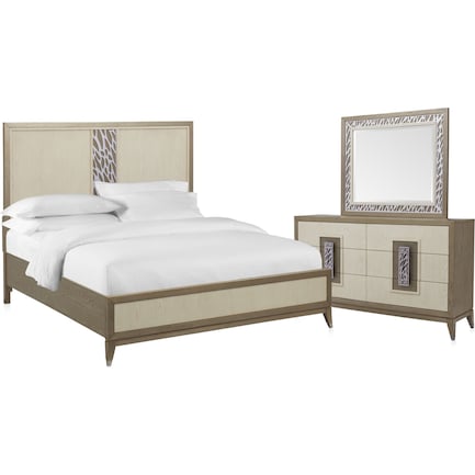 Olivia 5-Piece King Bedroom Set with Dresser and Mirror - Pearl