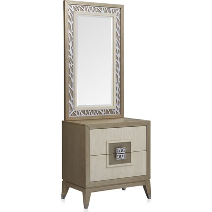 Olivia Nightstand with Mirror - Pearl