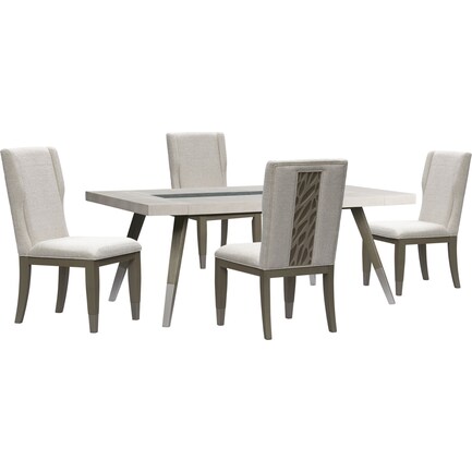 Olivia Rectangular Dining Table and 4 Chairs - Pearl