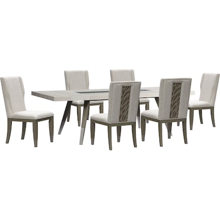Olivia Rectangular Dining Table and 6 Chairs - Pearl