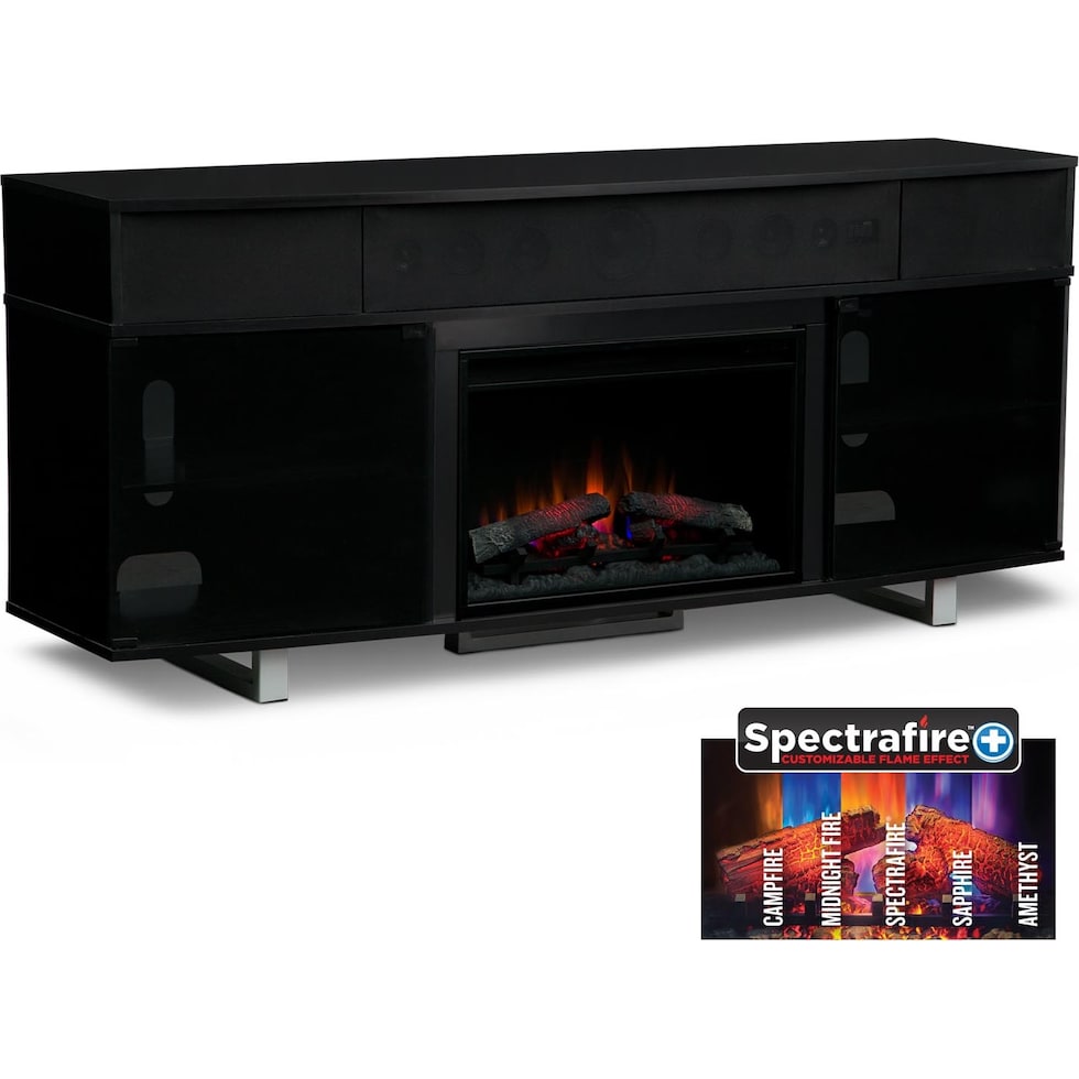 pacer black black fireplace tv stand   