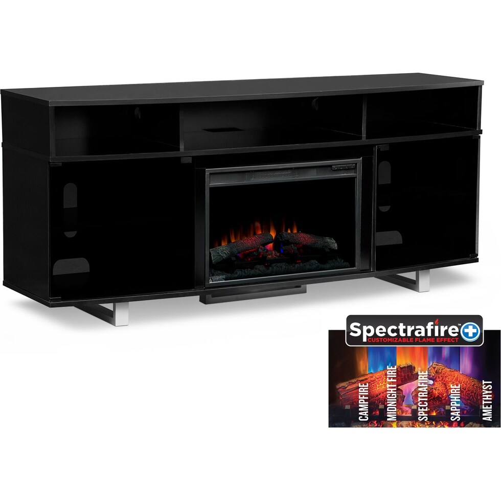 pacer black black fireplace tv stand   