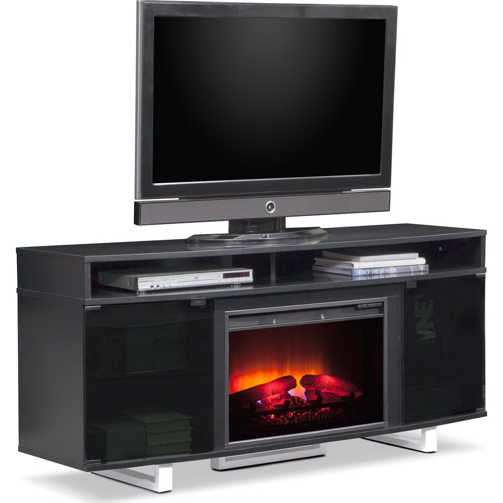 pacer black black fireplace tv stand   