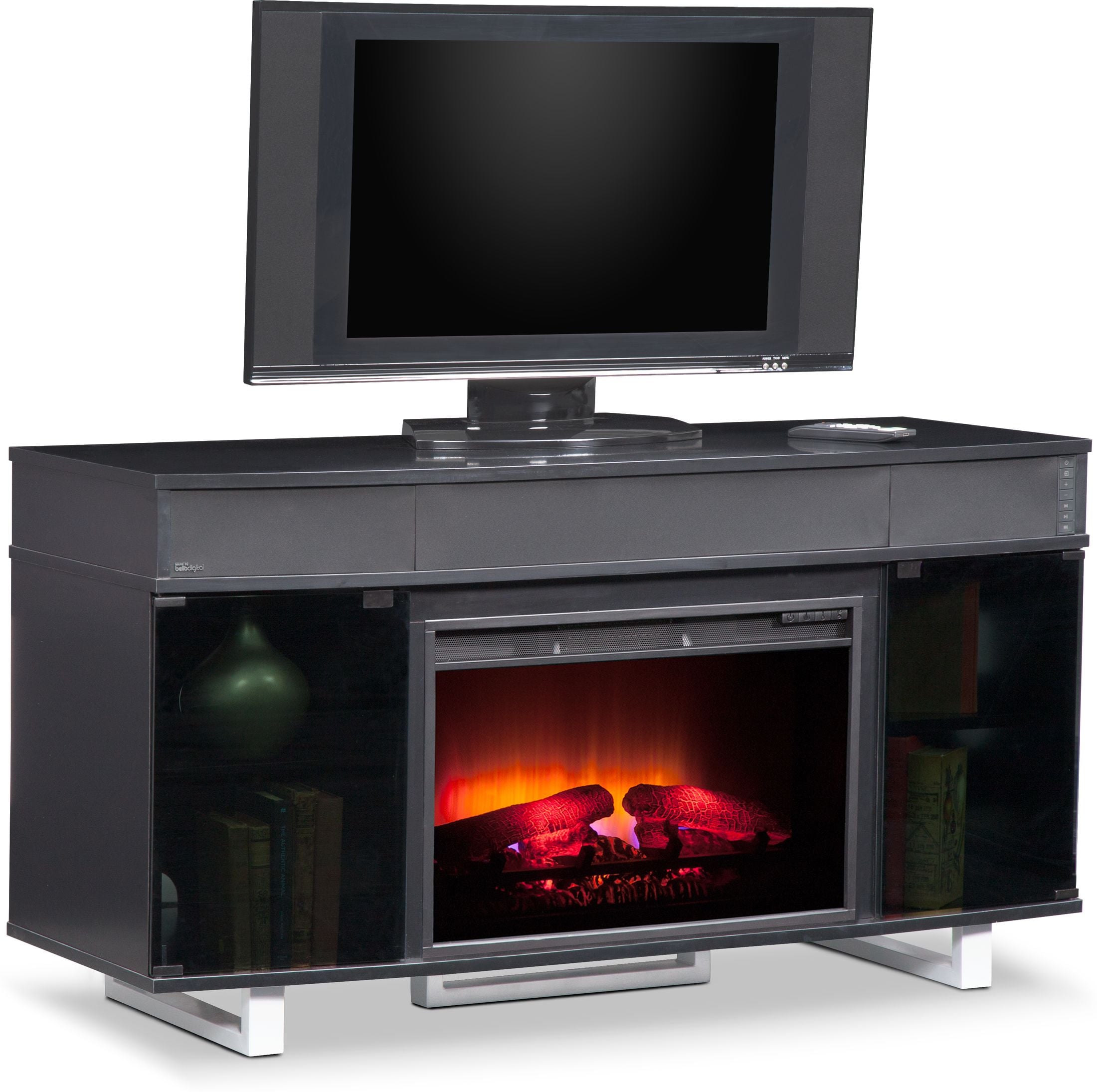 Pacer 56" Traditional Fireplace TV Stand with Sound Bar Black Value