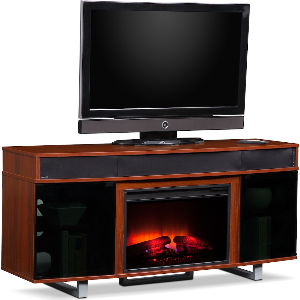 pacer cherry dark brown fireplace tv stand   