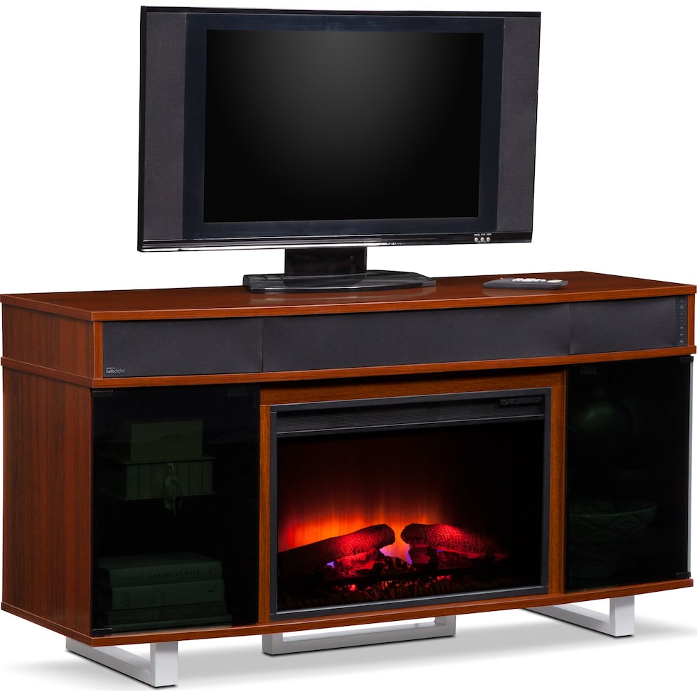 pacer cherry dark brown fireplace tv stand   