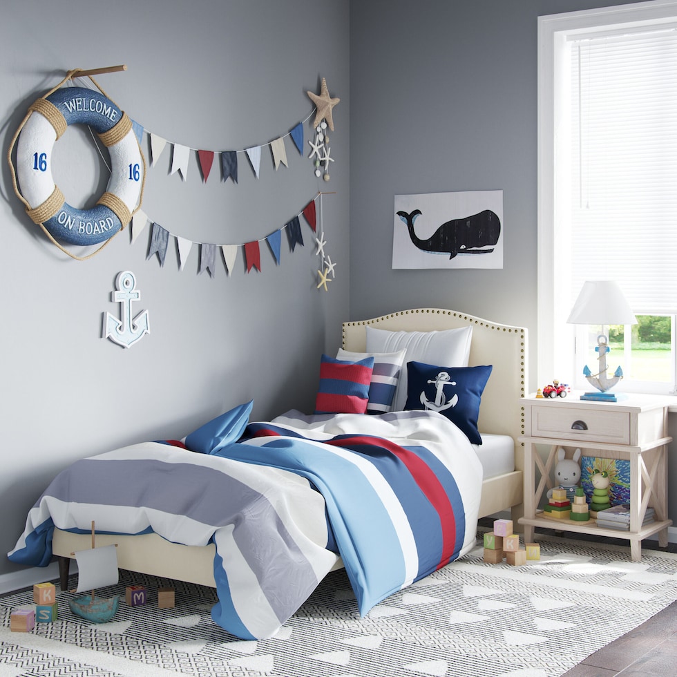 paisley white full upholstered bed   