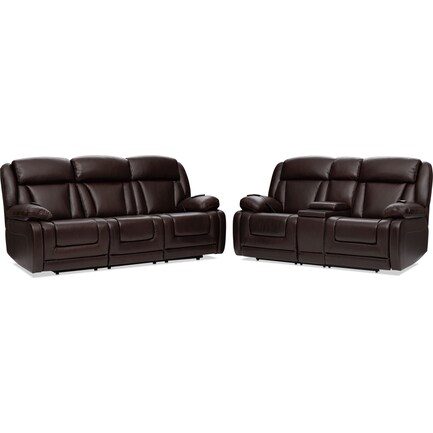 Palermo Triple-Power Reclining Sofa and Loveseat Set - Brown