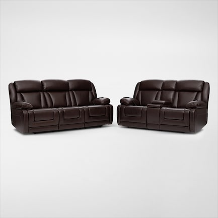 Palermo Triple-Power Reclining Sofa and Loveseat Set - Brown
