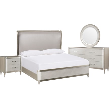 Paris 6-Piece Bedroom Set with Dresser, Mirror and Charging Nightstand