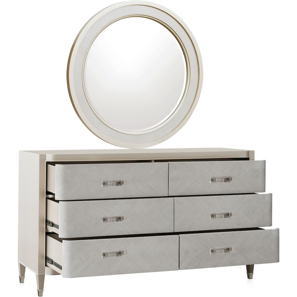 paris bedroom light brown dresser and mirror   