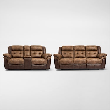 Parker Manual Reclining Sofa and Loveseat - Brown