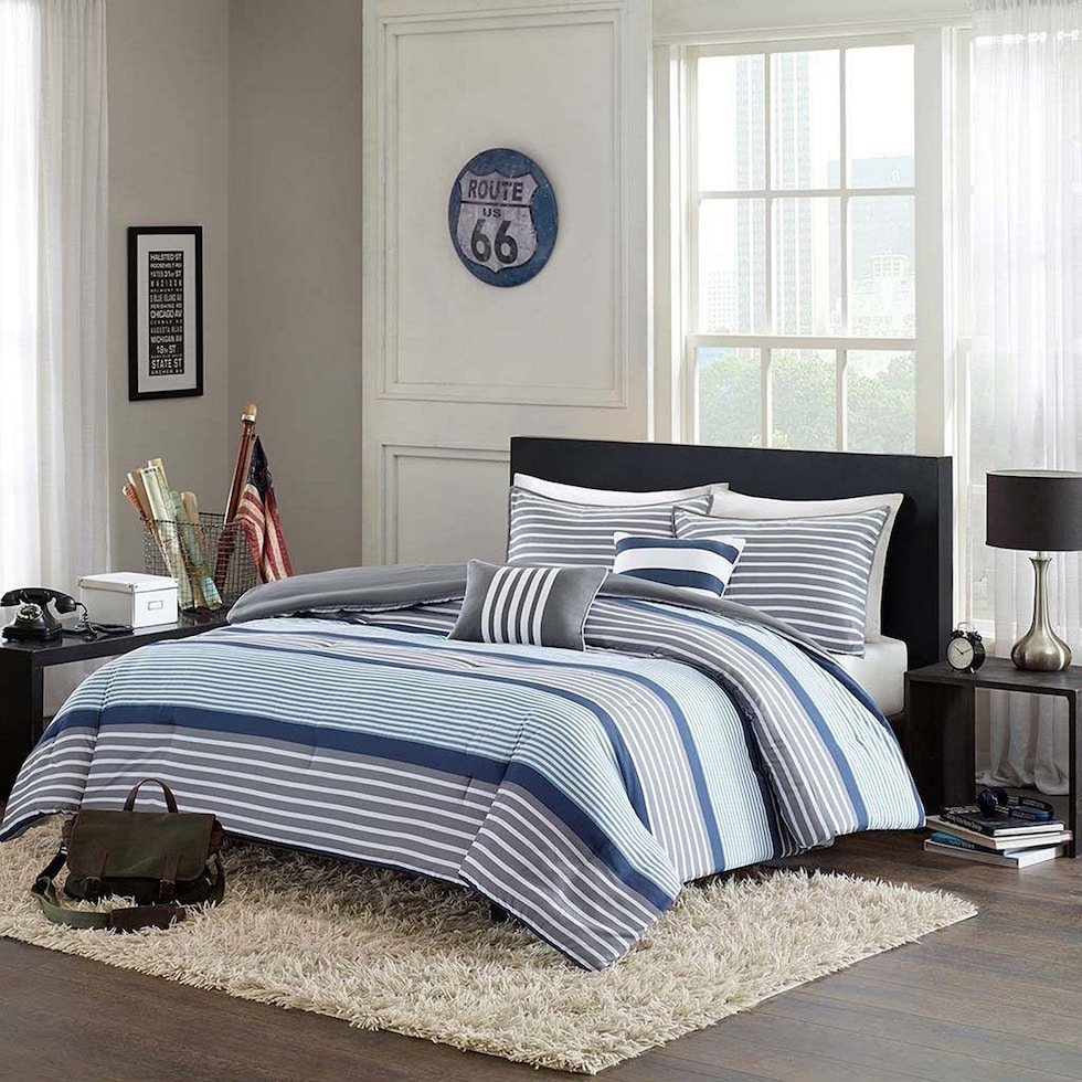 paul blue full queen bedding set   