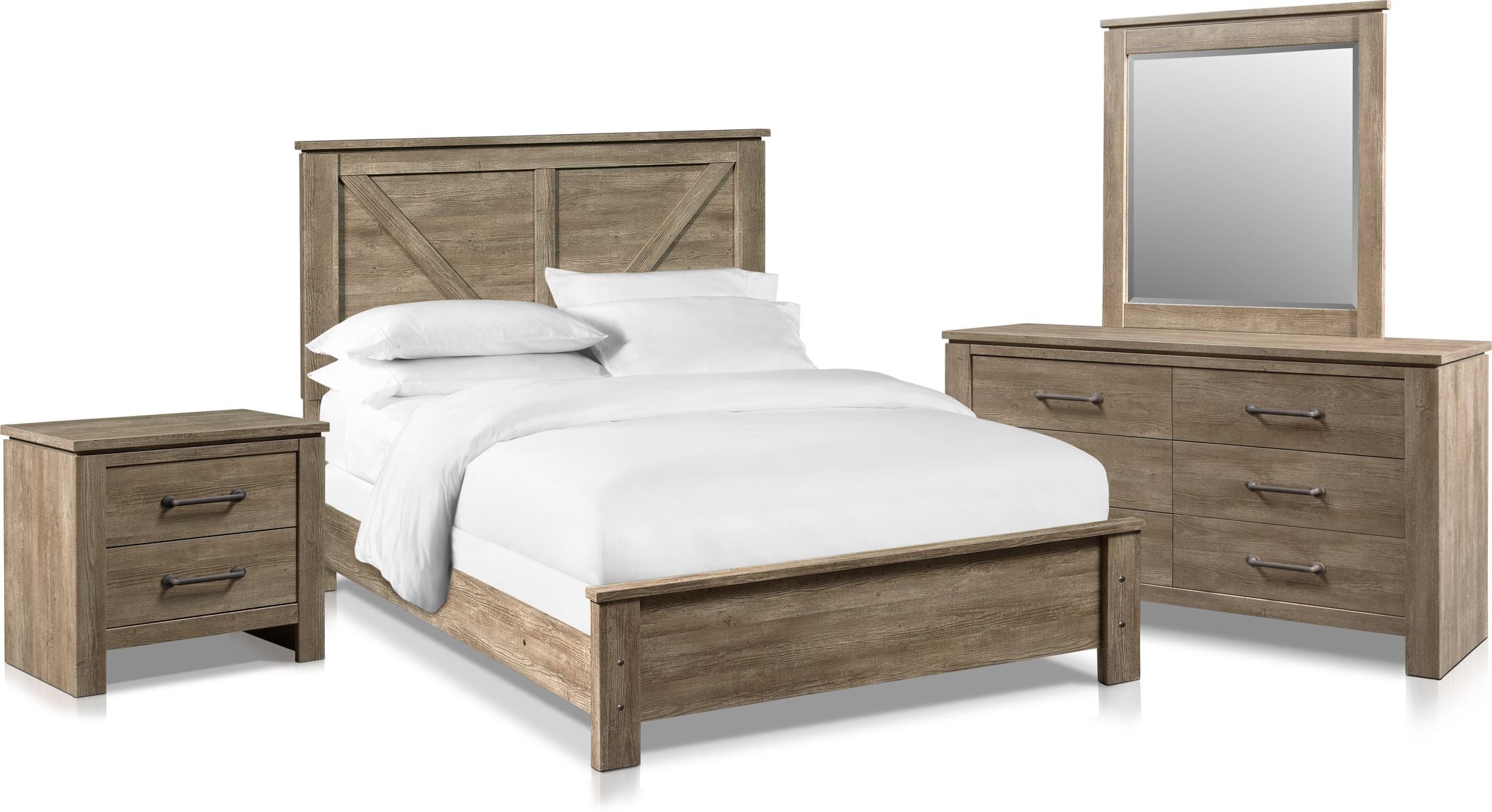 Perry 6 Piece Bedroom Set with Nightstand, Dresser and Mirror 