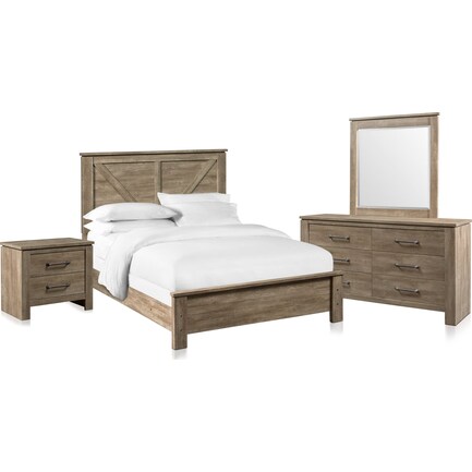 Perry 6-Piece Queen Bedroom Set with Nightstand, Dresser and Mirror