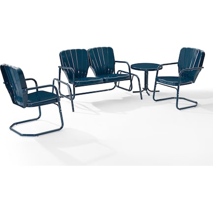 Petal 4-Piece Outdoor Set with Loveseat Glider, 2 Chairs and Table - Navy
