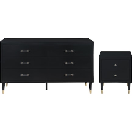 Phaedra 6 Drawer Dresser and 2 Drawer Nightstand Set - Black
