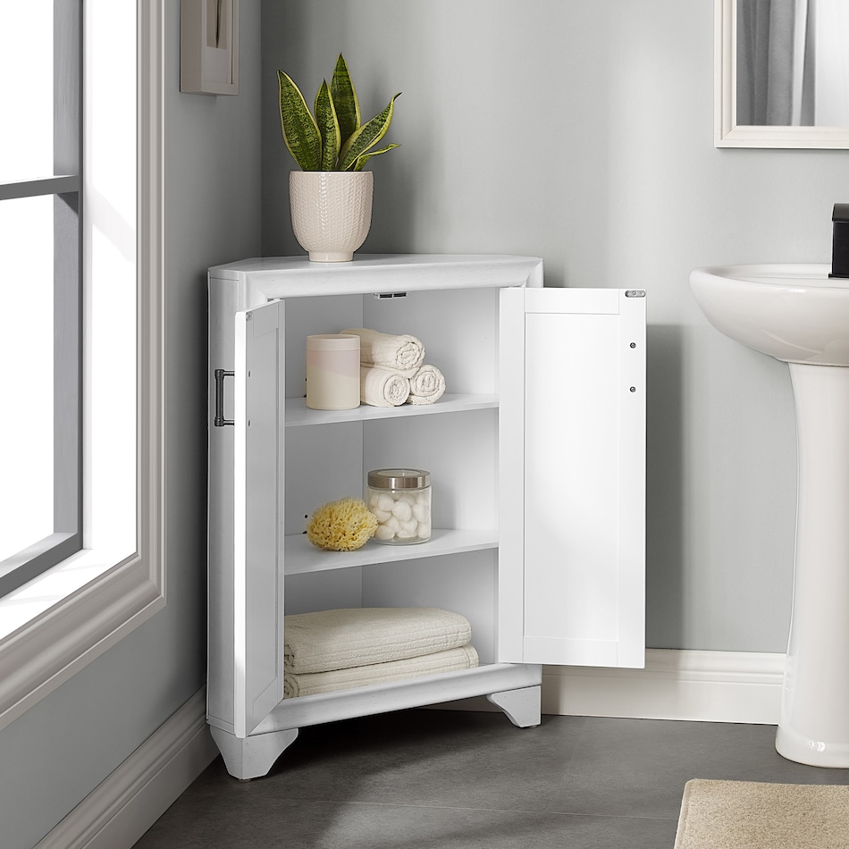 Pierre Corner Storage Cabinet - Distressed White | Value City Furniture