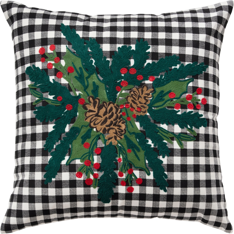 pine and holly black accent pillow   