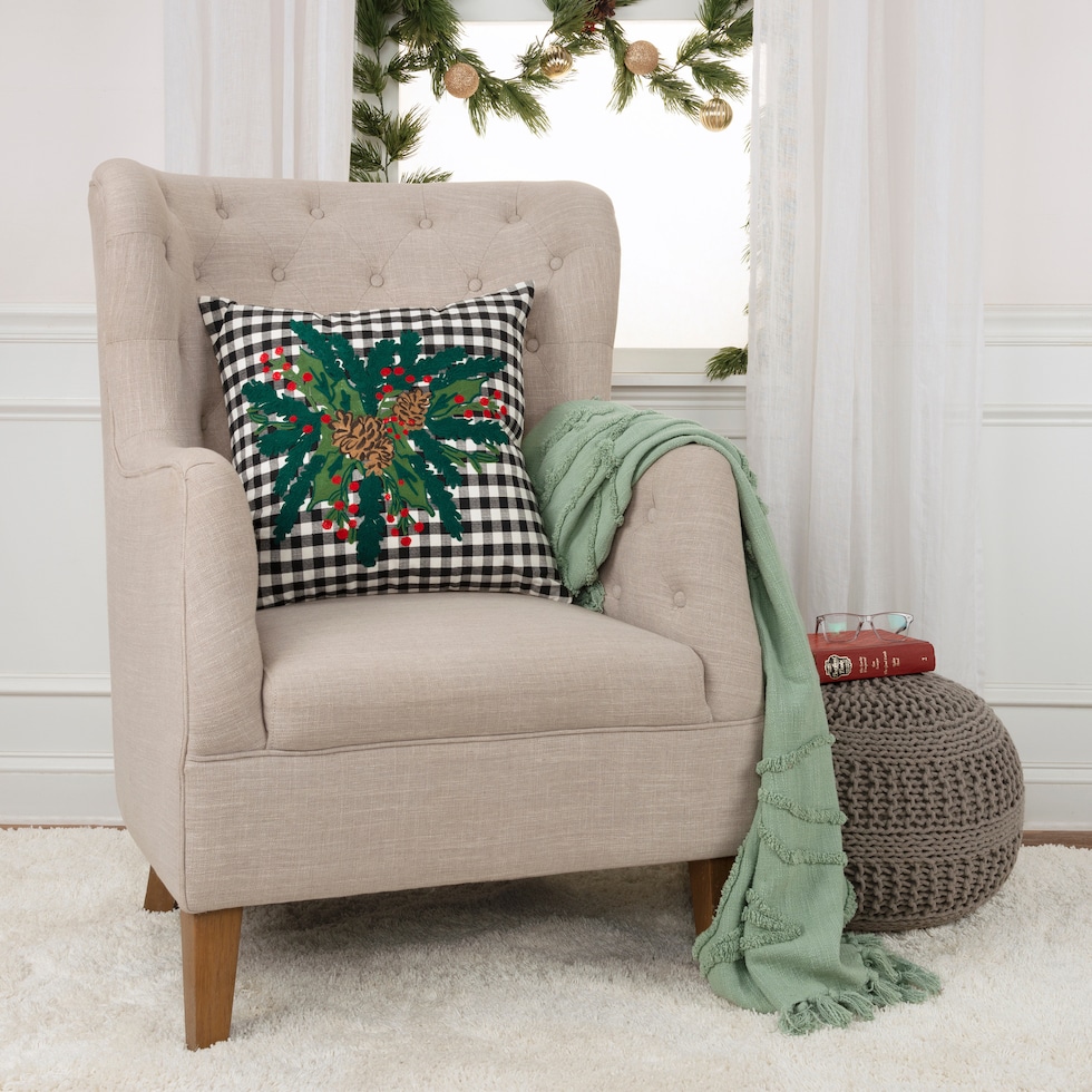 pine and holly black accent pillow   