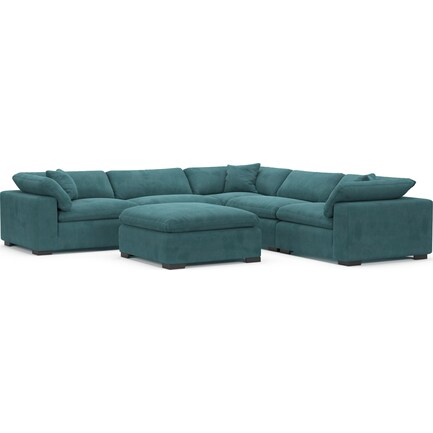 Plush Core Comfort 5-Piece Sectional with Ottoman - Bella Peacock