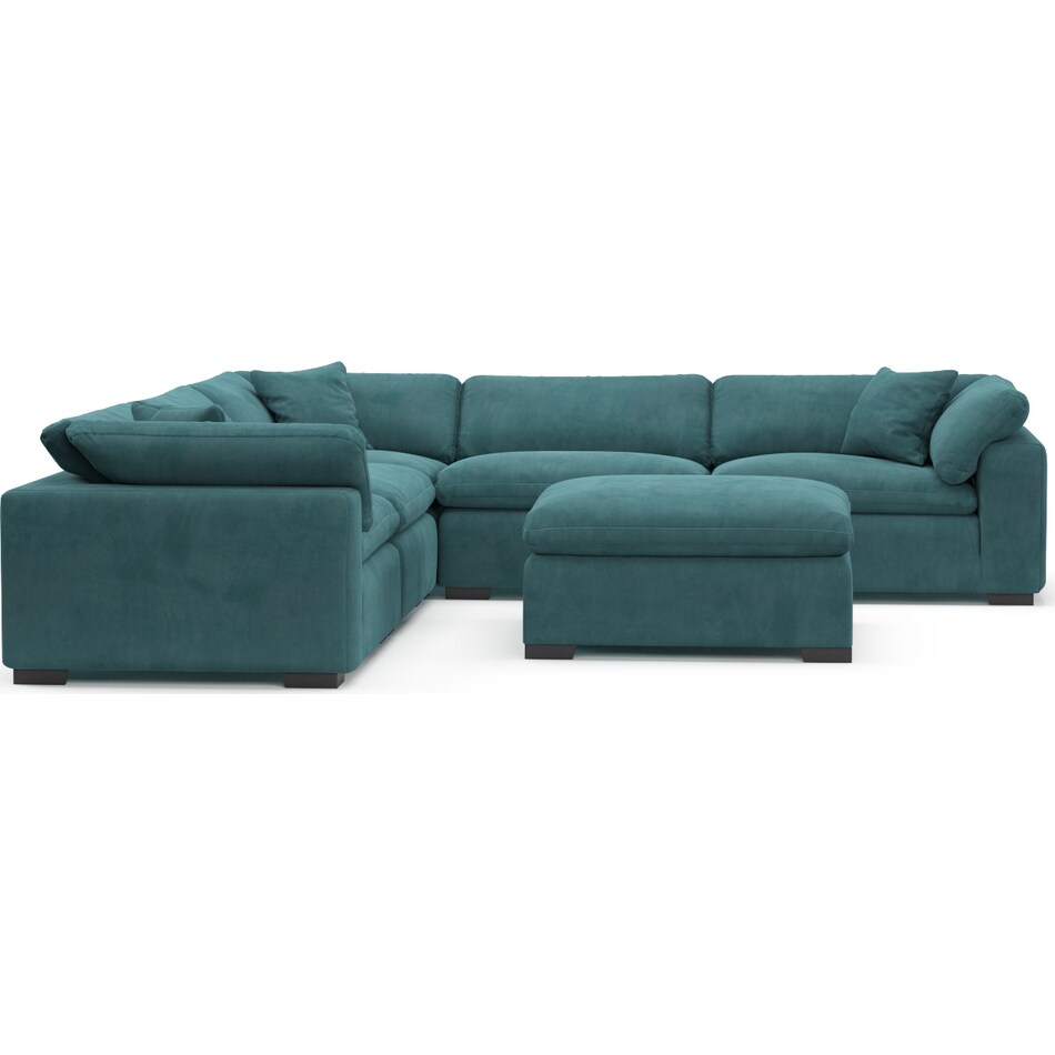 plush bella peacock  pc sectional and ottoman   
