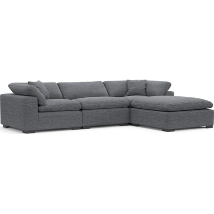 Plush Feathered Comfort 3-Piece Sofa with Ottoman - Dudley Indigo