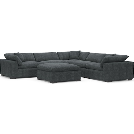 Plush Core Comfort 5-Piece Sectional with Ottoman - Contessa Shadow