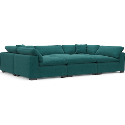 Plush Feathered Comfort 6-Piece Pit Sectional - Bloke Peacock