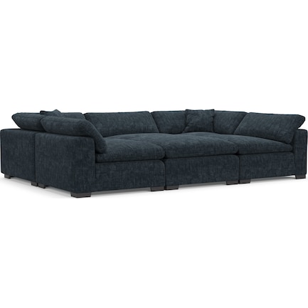 Plush Feathered Comfort Eco Performance Fabric 6-Piece Pit Sectional - Argo Navy