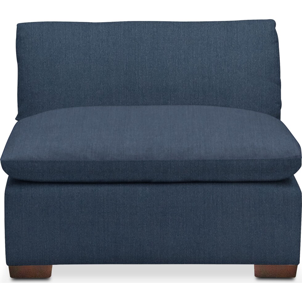 plush blue armless chair   
