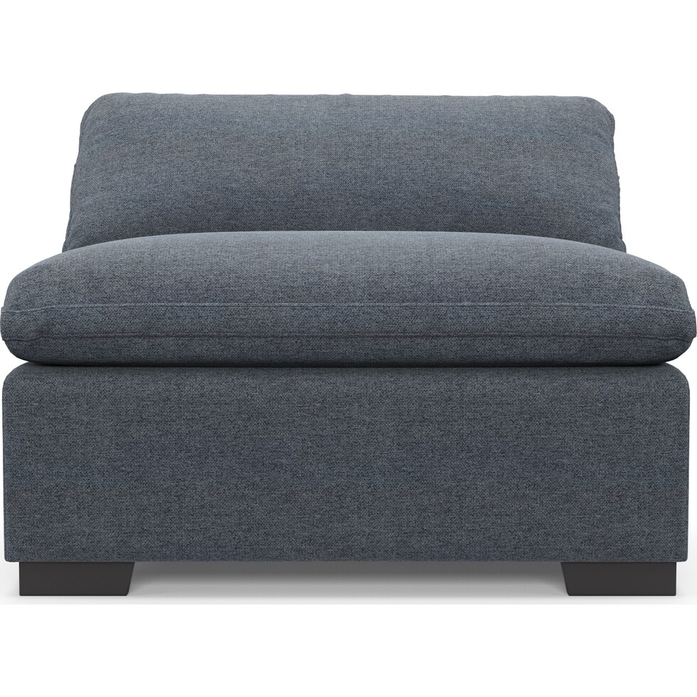 plush blue armless chair   