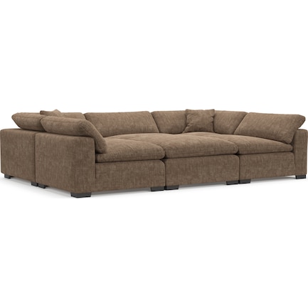 Plush Feathered Comfort Eco Performance Fabric 6-Piece Pit Sectional - Argo Java