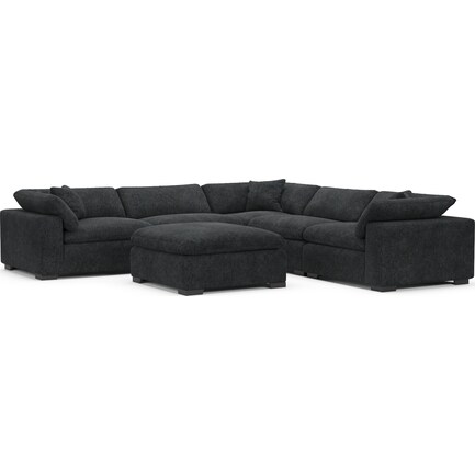 Plush Core Comfort 5-Piece Sectional with Ottoman - Sherpa Charcoal