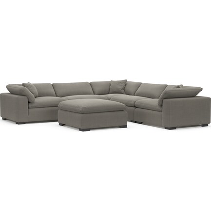 Plush Core Comfort 5-Piece Sectional with Ottoman - Nevis Graphite
