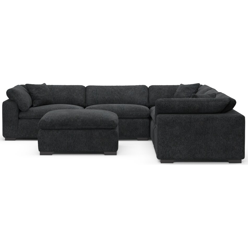 Plush Feathered Comfort 5Piece Sectional and Ottoman Sherpa Charcoal