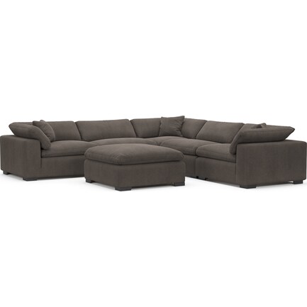 Plush Feathered Comfort Feathered Comfort 5-Piece Sectional with Ottoman - Laurent Charcoal