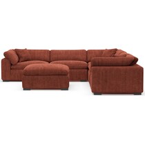 plush orange  pc sectional and ottoman   