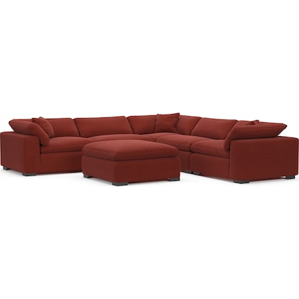 Plush Feathered Comfort 5-Piece Sectional with Ottoman - Bloke Brick