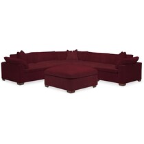plush red  pc sectional and ottoman   