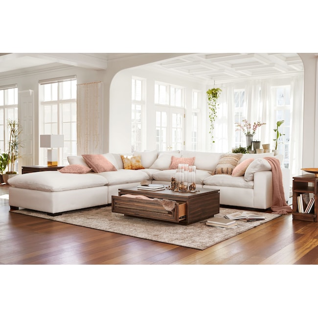 Plush 4 Piece Sectional And Ottoman Ivory Value City Furniture And Mattresses