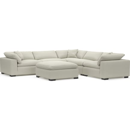 Plush Feathered Comfort 5-Piece Sectional and Ottoman - Anders Ivory
