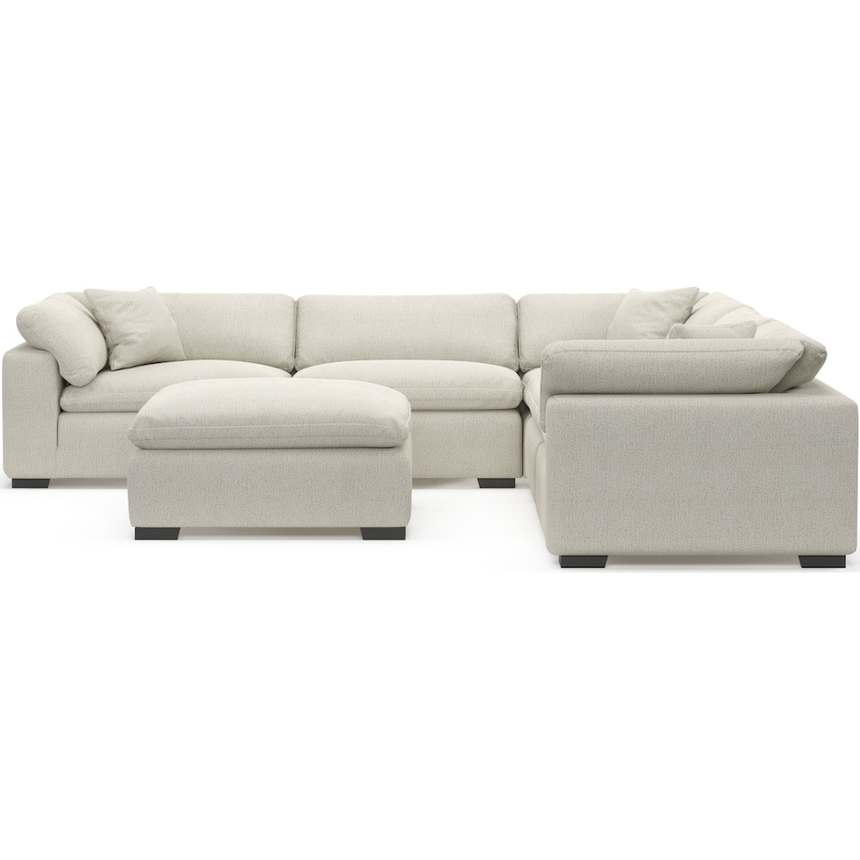 Plush Feathered Comfort 5Piece Sectional with Ottoman Sherpa Ivory