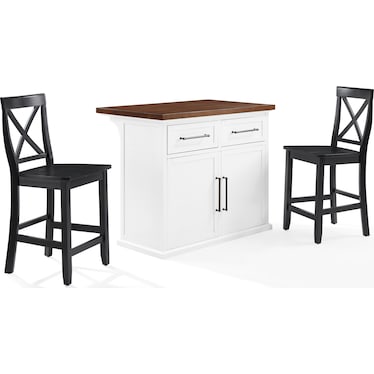 Popeye Kitchen Island and Set of 2 X-Back Stools