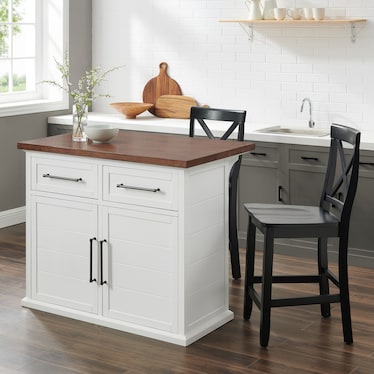 Popeye Kitchen Island and Set of 2 X-Back Stools