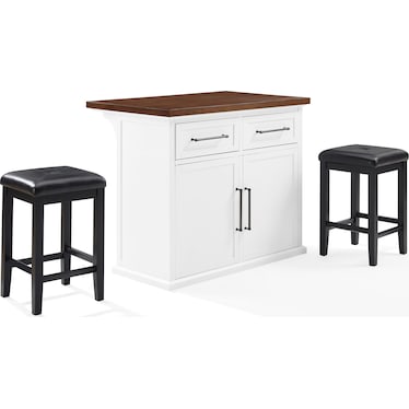 Popeye Kitchen Island and Set of 2 Stools