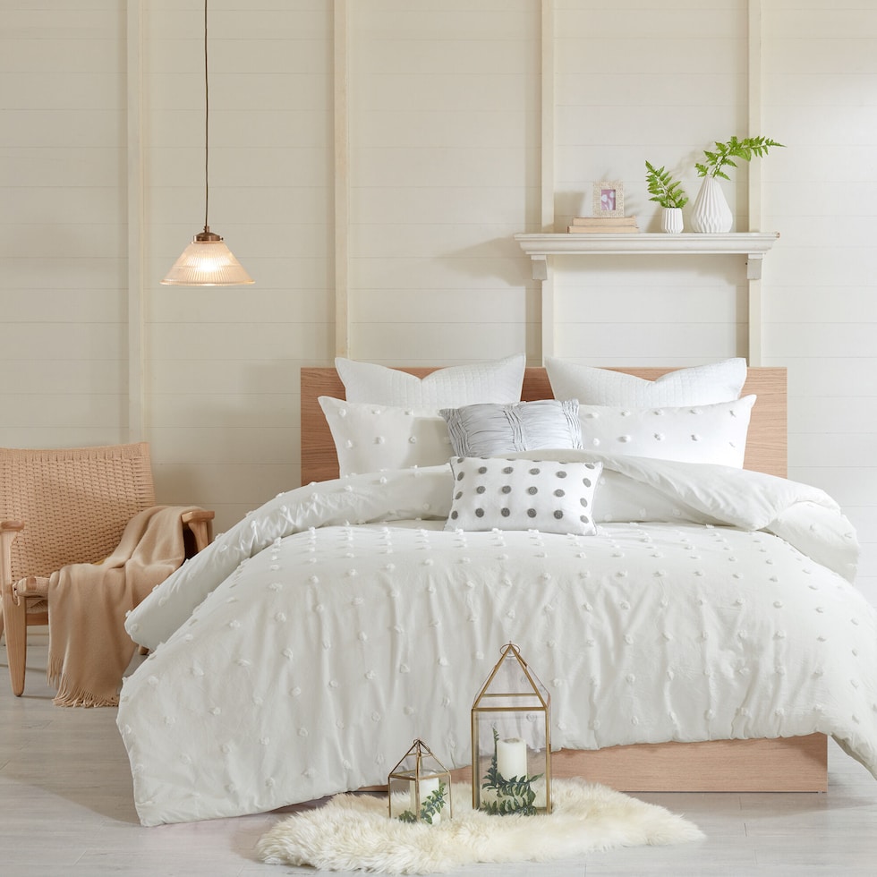 posey white full queen bedding set   