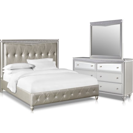 Posh 5 Piece Upholstered Bedroom Set With Dresser And Mirror Value City Furniture