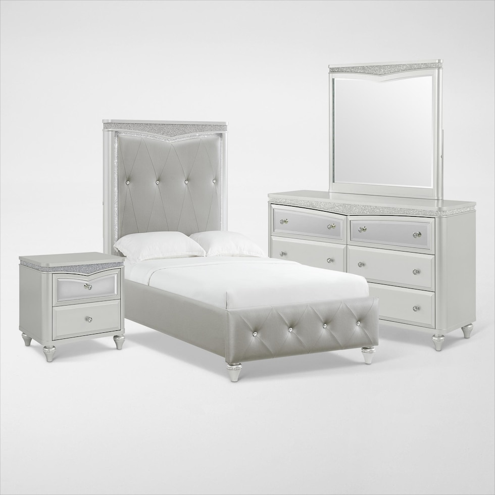 posh silver  pc twin bedroom   